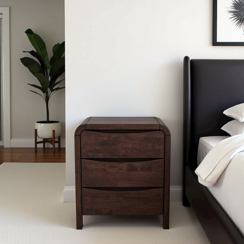 FurniFact Solid Wood 2-Drawer Nightstand in Brown, Mid Century Modern Nightstand image number 3