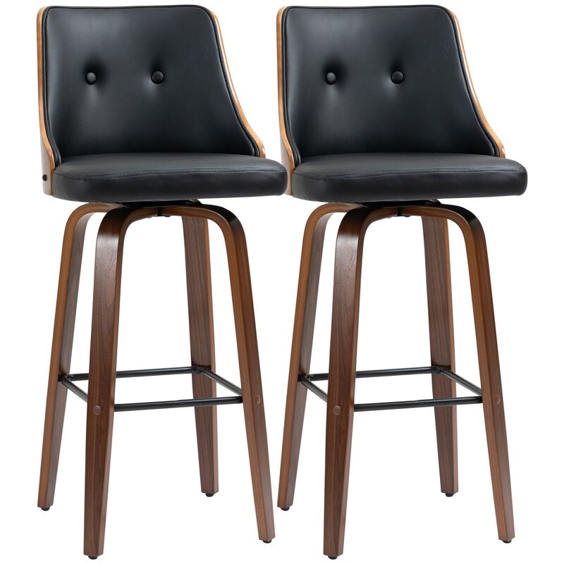 Black Bar Duo: Counter Height Swivel Stools with PU Leather Back