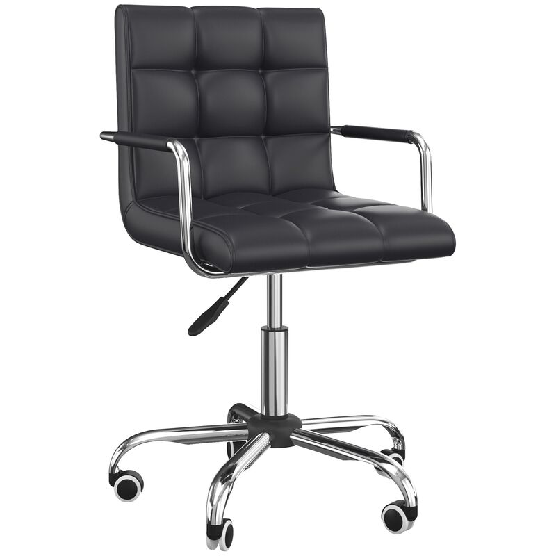 Ergonomic Task Seat: Black PU Leather Mid-Back Office Chair on Wheels