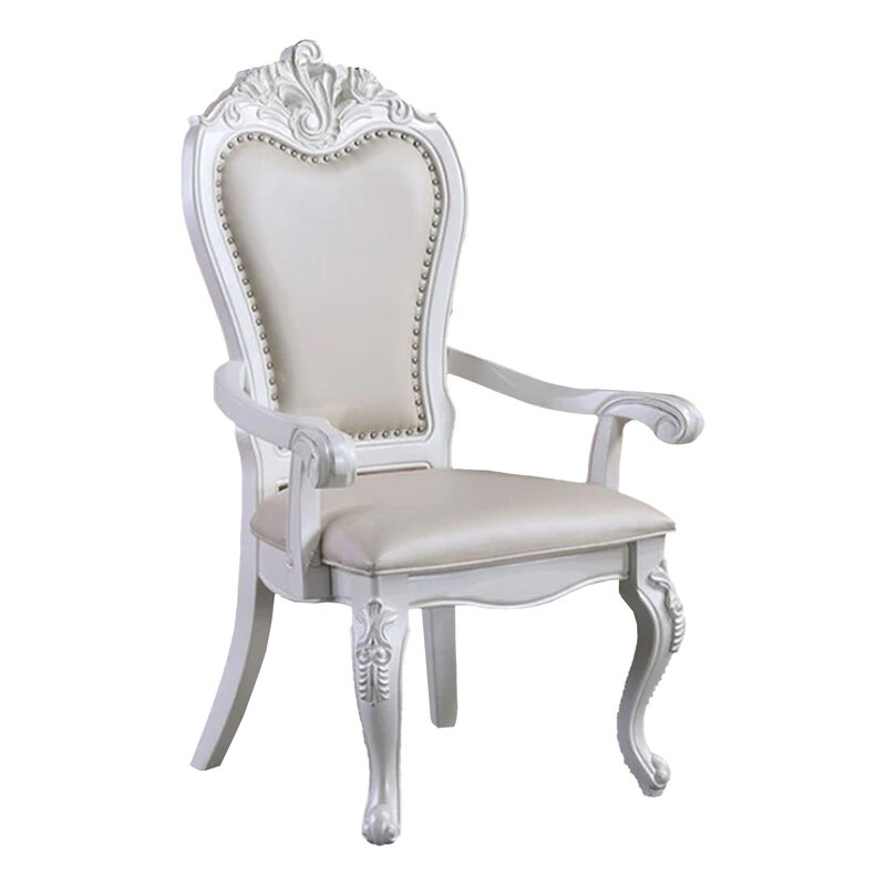 Zenie 9pc Dining Set, Classy White Wood Table, 8 Chairs, Faux Leather - Benzara image number 1