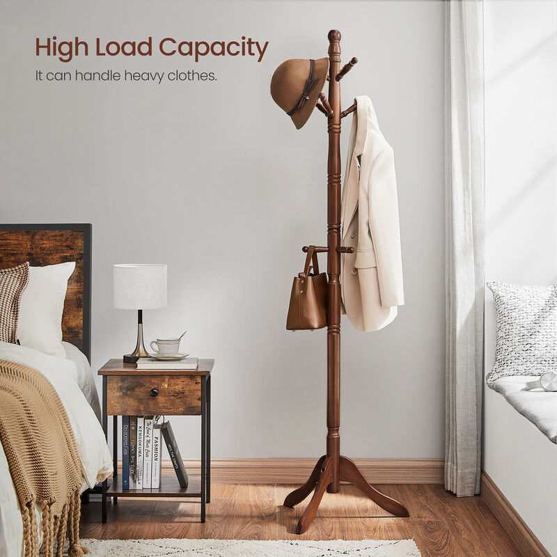 Solid Wood Coat Rack Stand with 10 Hooks - Freestanding Hall Tree