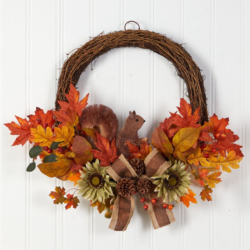 HomPlanti 26" Fall Harvest Artificial Autumn Wreath with Twig Base and Bunny