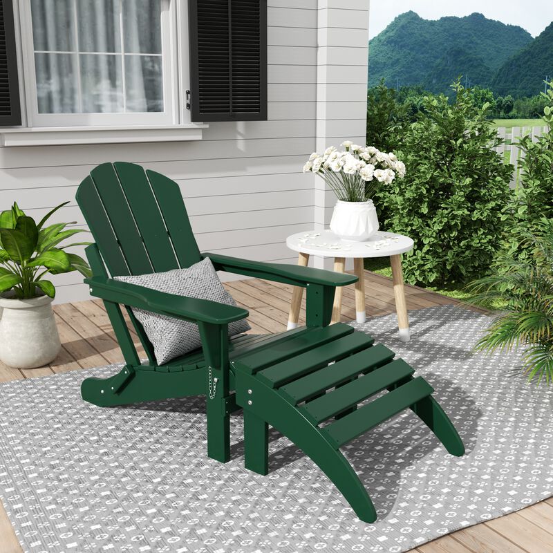 WestinTrends Folding Adirondack Chair With Footrest Ottoman Set