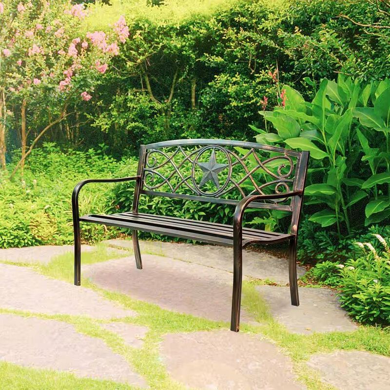 Powder Coated Steel Outdoor Patio Garden Bench in Metal Finish