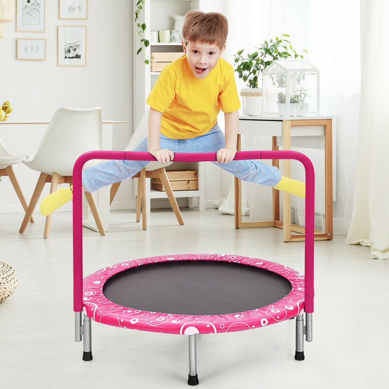 Kids Rebounder Trampoline with Covered Safety Handrail for Exercise and Play image number 1