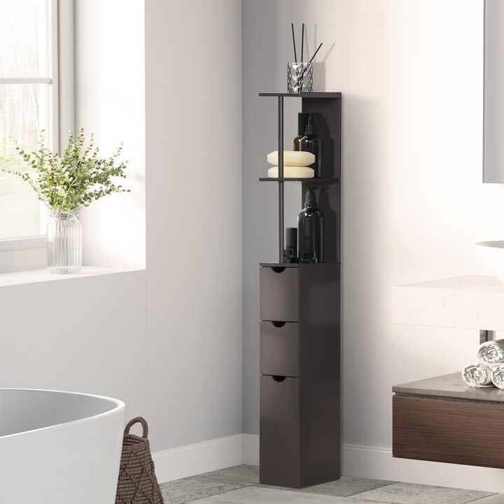 Slim Bathroom Storage Cabinet, Tall Linen Cabinet with 2 Open Shelves and 2 Drawers, Bath Room Cabinet for Storing Bathroom Necessities, Brown