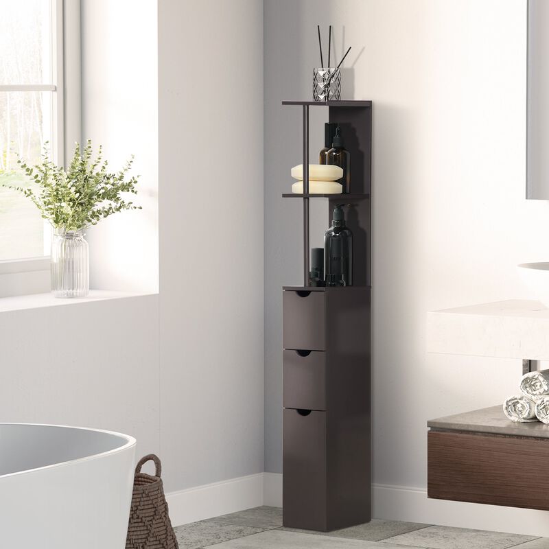 Brown Bathroom Storage: 2-Tier Freestanding Cabinet with Drawers