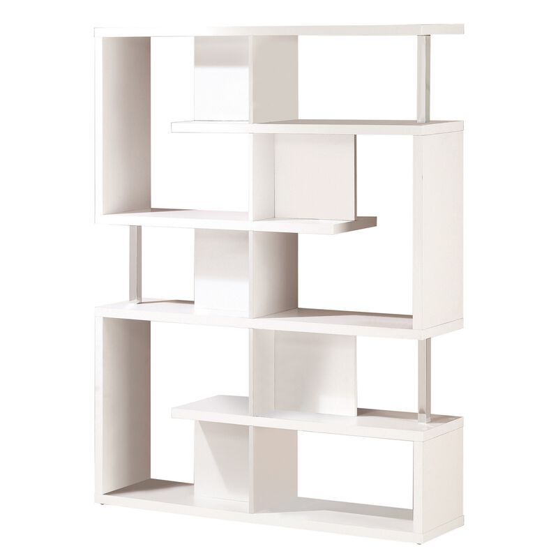 Quirky Ladder Bookcase With 4 Storage Drawers And Open Shelves, Cappuccino-Benzara