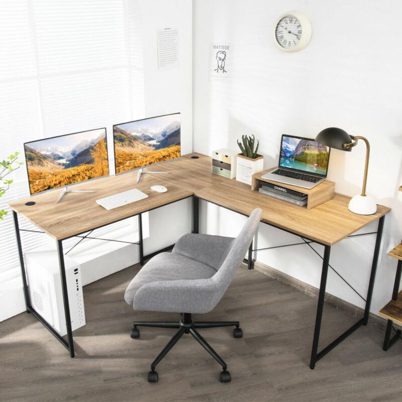 Hivvago 2-Person L-Shaped Long Reversible Computer Desk with Monitor Stand