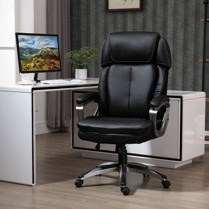 High Back Executive Chair Computer Ergonomic Task Seat PU Leather Swivel Chair for Home Office with Padded Armrests, Adjustable Height, Black