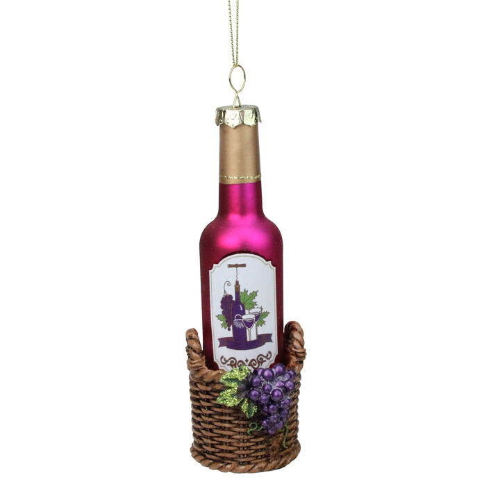 6.25" Pink and Brown Wine Bottle Hanging Christmas Ornament