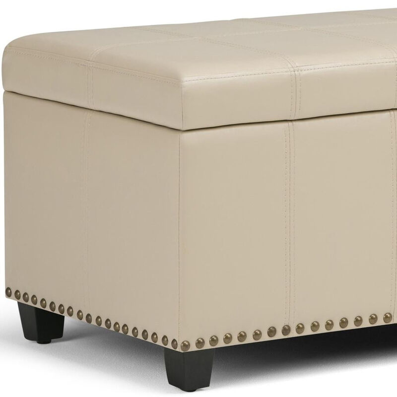 HomeRoots 33" Brown and Espresso Faux Leather and Solid Wood Upholstered Storage Bench With Flip Top image number 4