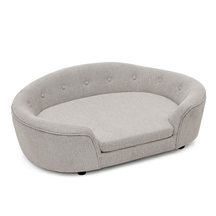Modern Dog Bed Pet Sofa Oval Semi-Enclosed Dog Sofa Linen Soft Pet Couch