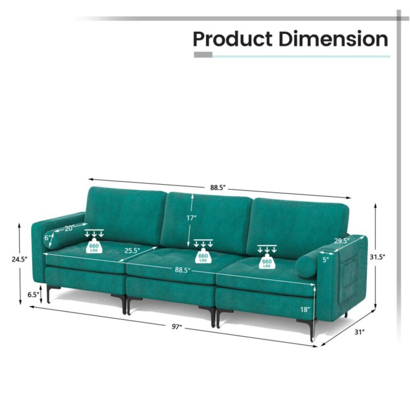 3-Seat Sofa Sectional with Side Storage Pocket and Metal Leg image number 5