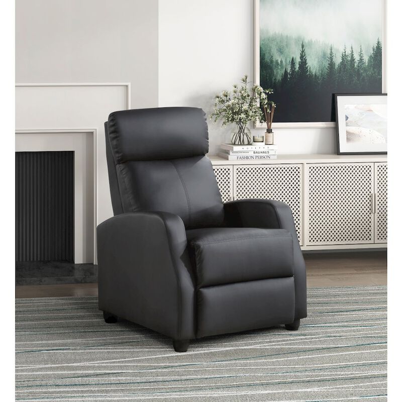 Lexicon Greenfield Faux Leather Push back Recliner in Black