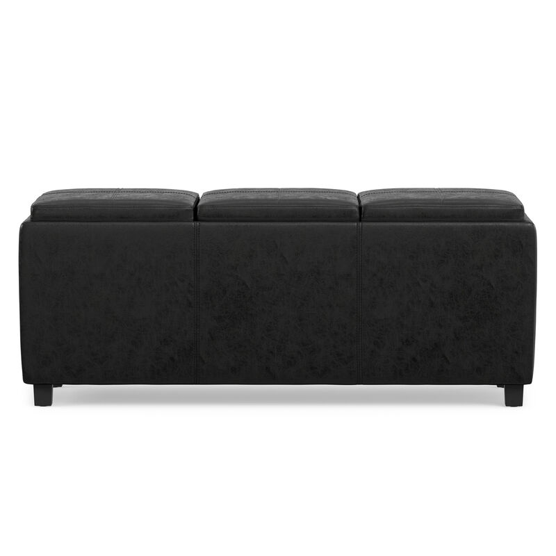 Avalon 42 inch Wide Contemporary Rectangle Storage Ottoman in Distressed Black Vegan Faux Leather, Assembled image number 6