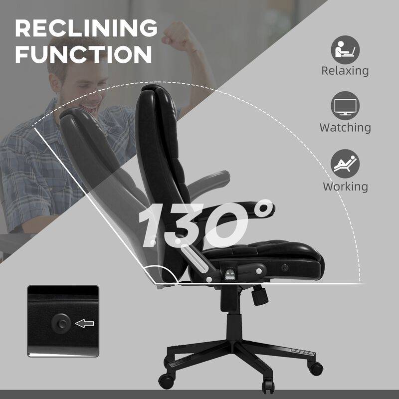 Vibrating Massage Office Chair: Heated, Linen, Reclining, Black