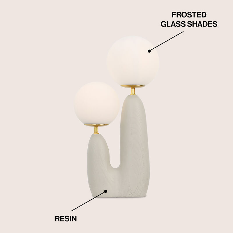 Oda 17.75" 2-Light Modern Bohemian Resin/Iron/Frosted Glass Danish Cactus LED Table Lamp