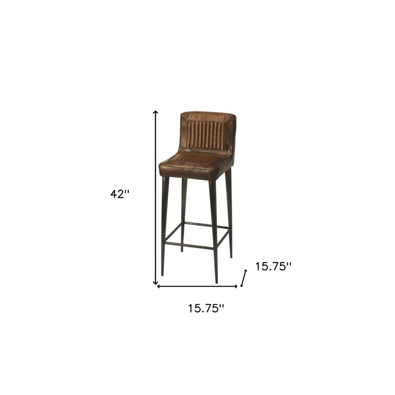 Wood and Iron Bar Chair with Footrest, Durable Industrial Stool for Kitchen or Home Bar