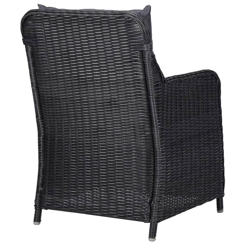 Outdoor Accent Chair Set of 2, Tufted Fabric Design, Black Poly Rattan - Benzara