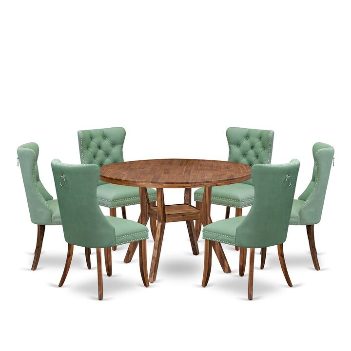 7-Pc Kitchen Table Set Include A Table And 6 Willow Green Upholstered Chairs