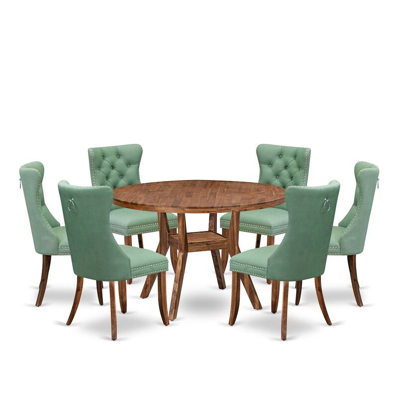 7-Pc Kitchen Table Set Include A Table And 6 Willow Green Upholstered Chairs