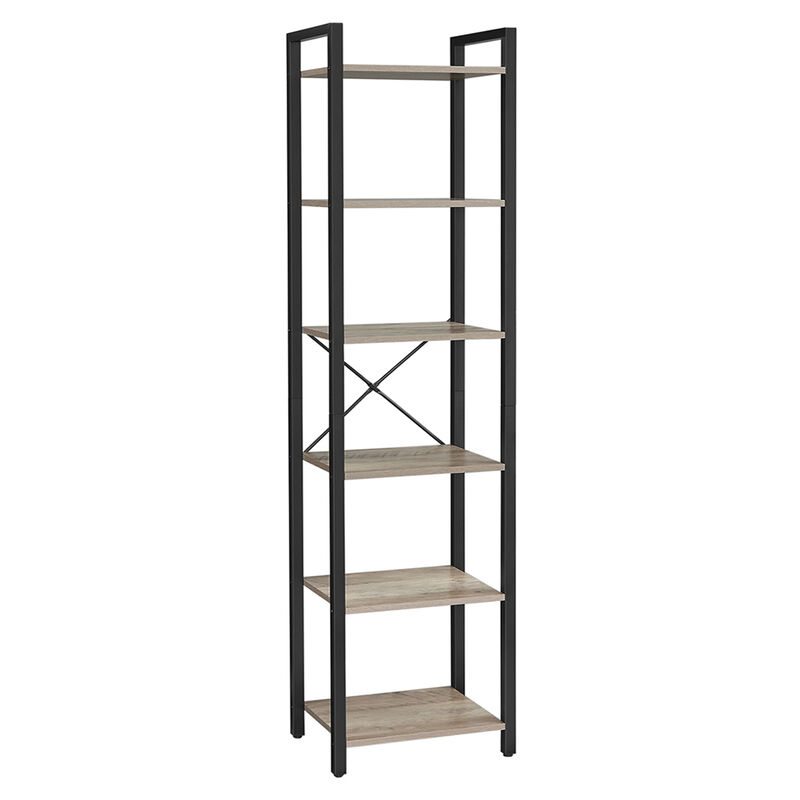 6 Tier Greige Narrow Storage Bookcase with Steel Frame Space Saving image number 0