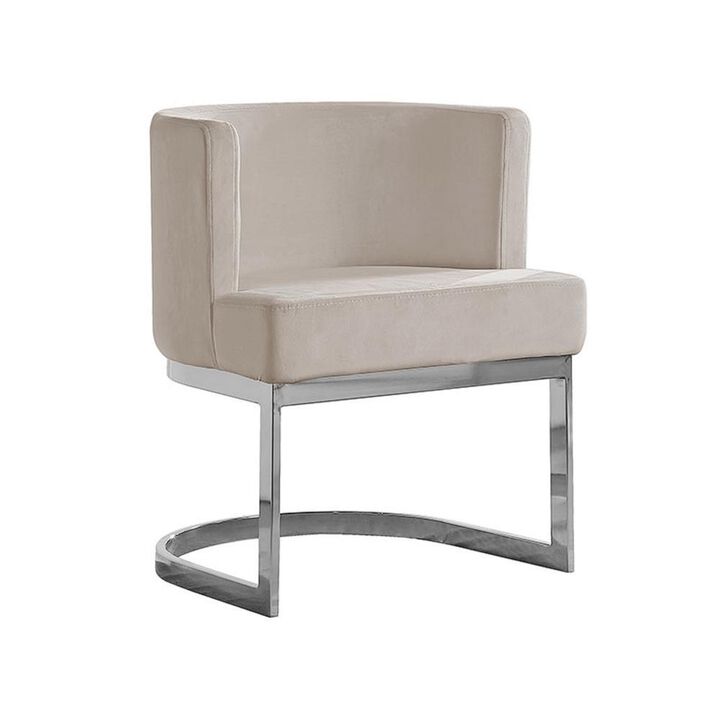 Beige Velvet Side Chair with Silver, Chrome Base - Single