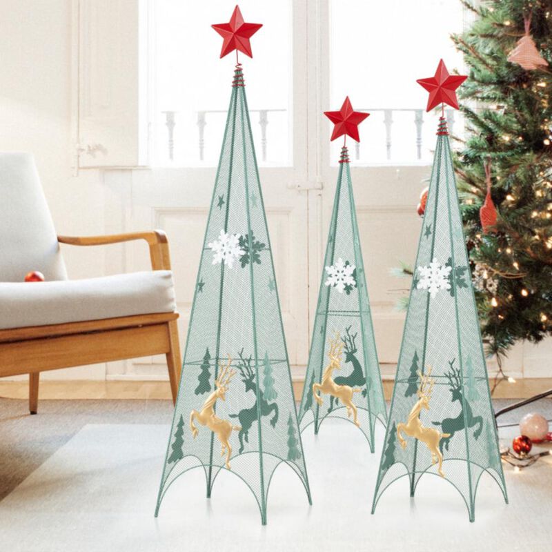 Hivvago 3/3.5/4 Feet Set of 3 Tower Shaped Christmas Trees with Removable Star Toppers