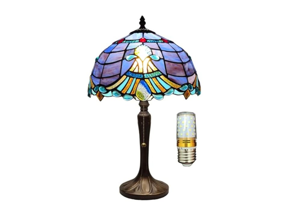 Tiffany Style Stained Glass Table Lamp For Living Room Bedroom Desk Purple