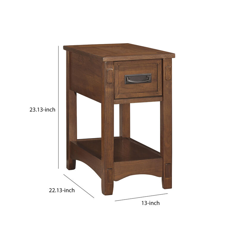 1 Drawer Chair Side End Table with Open Bottom Shelf, Brown