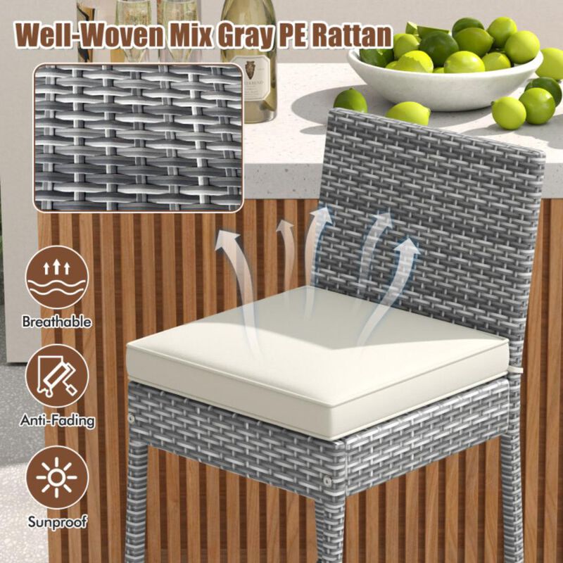 Hivvago Patio Wicker Barstools with Soft Seat Cushion and Cozy Footrest
