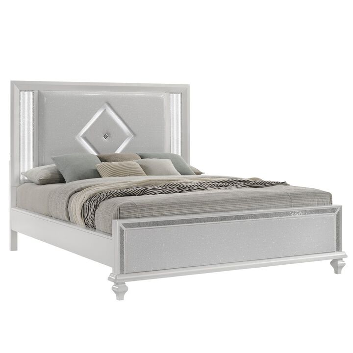 New Classic Furniture Stardust Solid Wood King Upholstered Bed, White