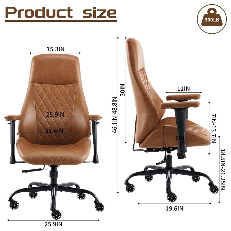 High Back Ergonomic Leather Office Chair with Lumbar Support, Adjustable Armrests, Silent Casters &ndash; Home Executive Desk Chair image number 2