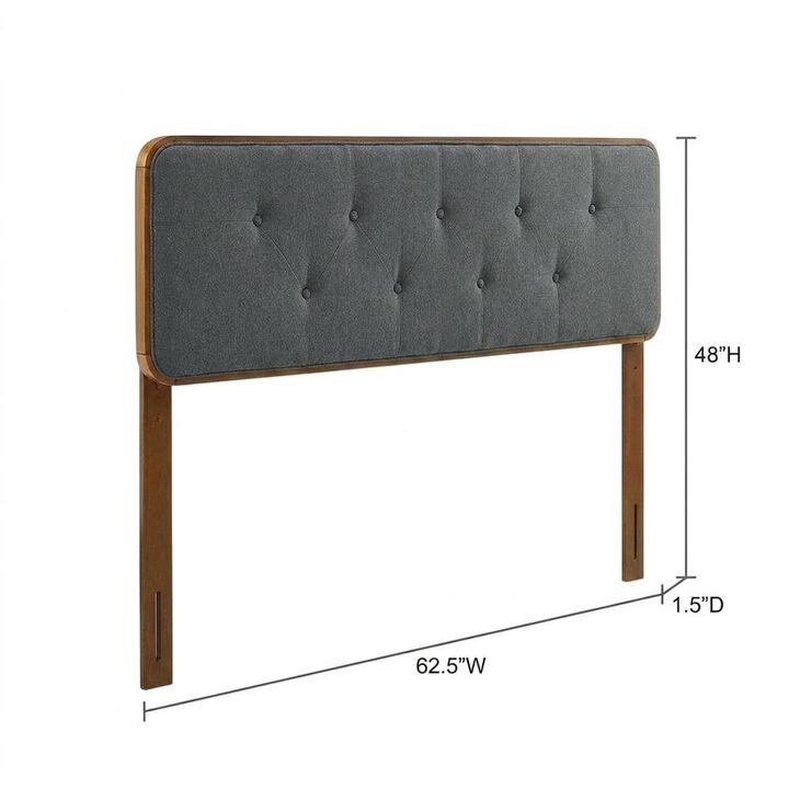 Tufted Fabric and Wood Queen Size Headboard with Storage, Walnut Charcoal