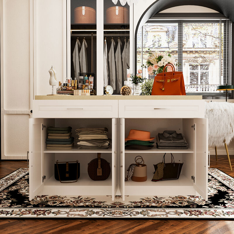 FUFU&GAGA Dresser with Storage & Drawers, MDF Construction with Stone-like Finish (61" W x 37.4" H x 29.1" D)Stone Pattern Top