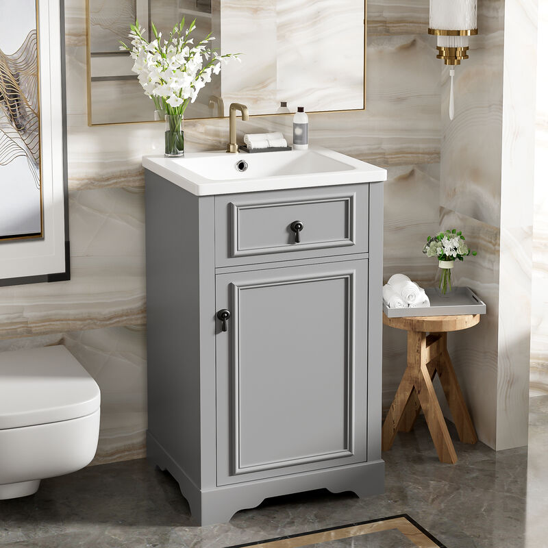 Small Bathroom Vanity: 20-Inch with Ceramic Sink and Soft Close Door