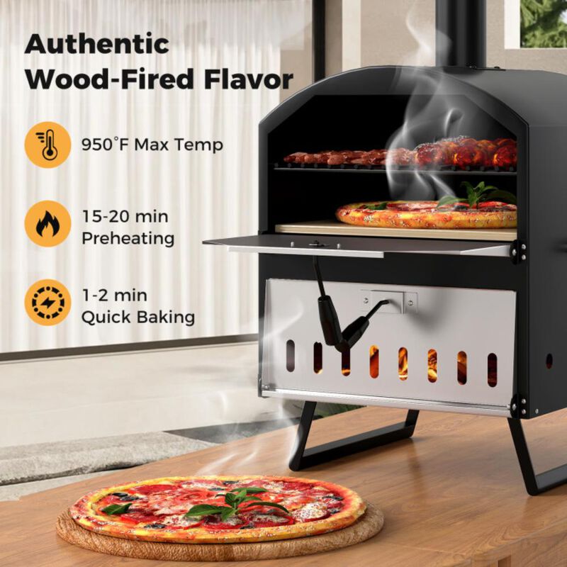 Hivvago Outdoor 2-Layer Wood Fired Pizza Oven with Square Stone