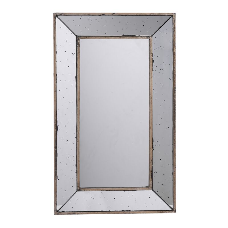 Filo 24 Inch Wall Mirror, Raised Tray Edges, Mirrored Rectangular Frame
