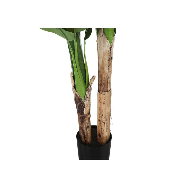 Monarch Specialties I 9568 - Artificial Plant, 55" Tall, Banana Tree, Indoor, Faux, Fake, Floor, Greenery, Potted, Real Touch, Decorative, Green Leaves, Black Pot