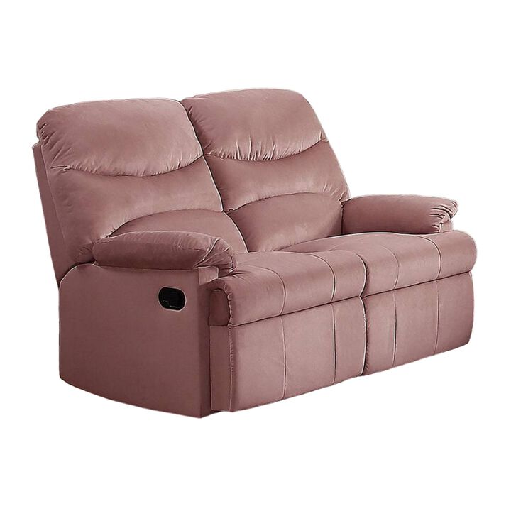 Karry Manual Recliner Loveseat, Blush Pink Velvet, Solid Wood, 53 Inch - Benzara - Benzara