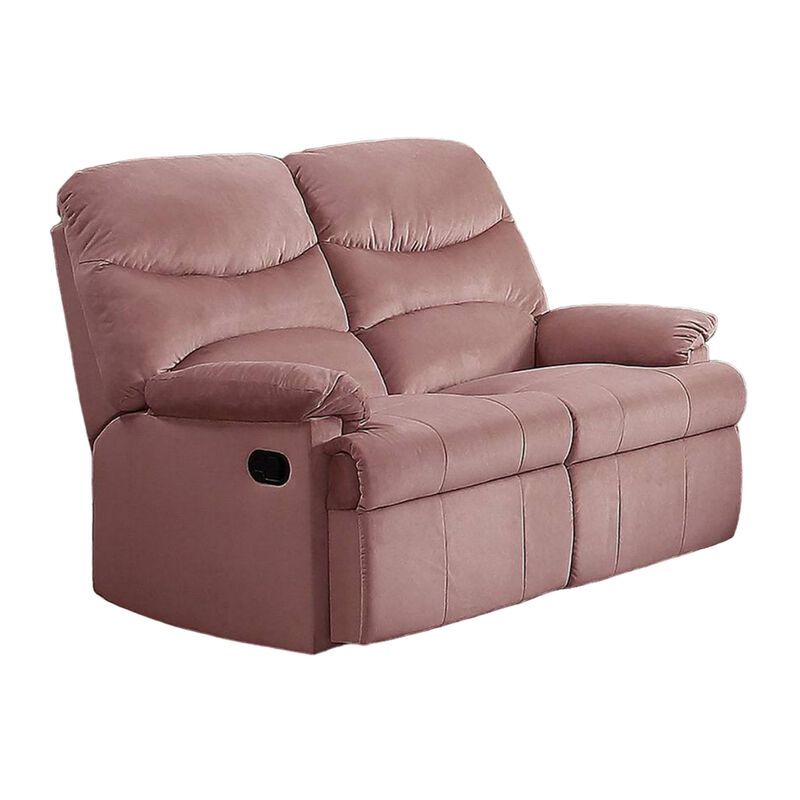 Karry Manual Recliner Loveseat, Blush Pink Velvet, Solid Wood, 53 Inch - Benzara - Benzara