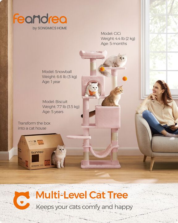 61-Inch Cat Tree - Multi-Level Tower for Active Cats