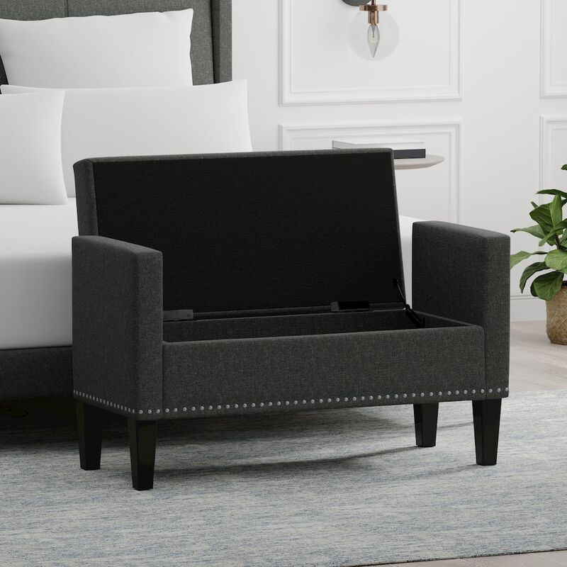 Rize Home 41.5 Storage Bench with Nailhead Trim - Dark Gray image number 5