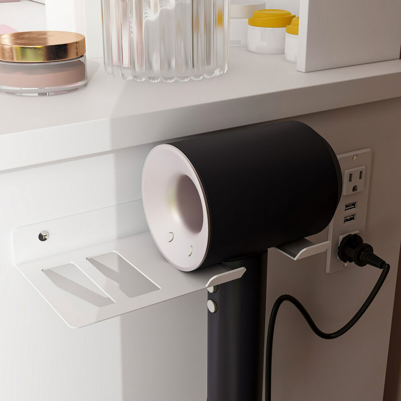 FUFU&GAGA Makeup Vanity Set with Sliding LED Mirror, Power Outlet, Hair Dryer Holder, Drawers & Stool, (39.4"L x 18"W x 53.4"H), White