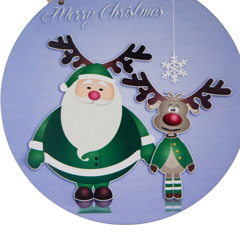 8" Blue and Green Santa and Reindeer "Merry Christmas" Disc Ornament image number 3