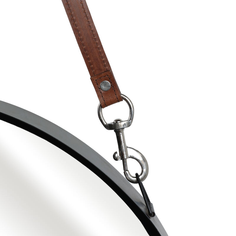 28" Round Mirror W/ Leather Strap, Black image number 4