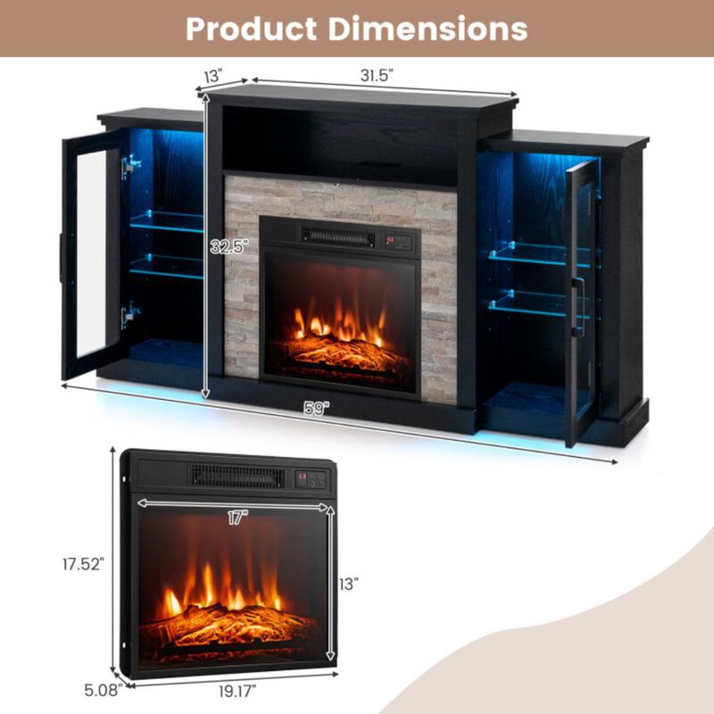 Hivvago Electric Fireplace TV Stand with 16-Color Led Lights for TVs up to 65 Inch