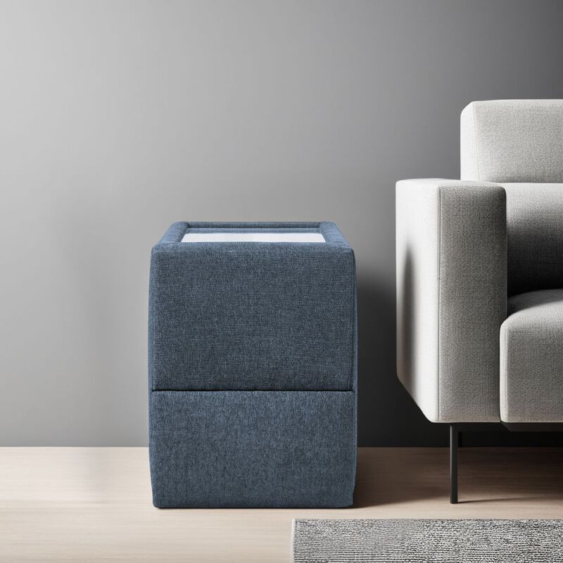 Meso Modular Console, Built In Storage, Ink Blue Nuvella, 37 Inch - Benjara image number 1