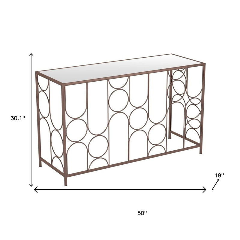 HomeRoots 50" Clear and Bronze Mirrored Glass and Steel Frame Console Table image number 6